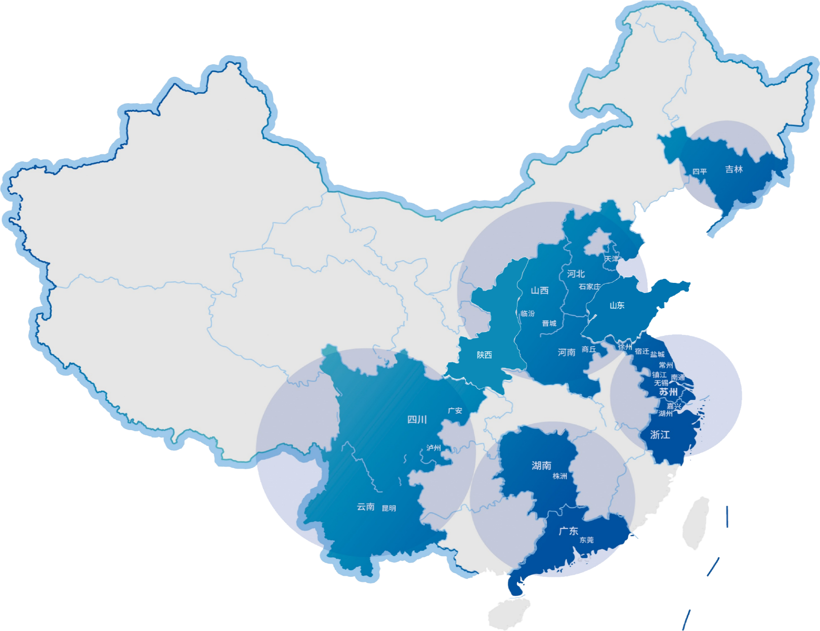 泛鸿水务全国业务分布图